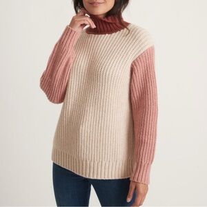 MARINE LAYER Colorblock Wool Blend Turtleneck Sweater small chunky pullover pink